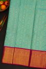 Kancheepuram Silk Sea Blue Saree With Traditional Kuttu Border