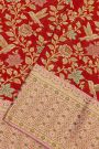 Kancheepuram Silk Bridal Red Saree With Unique Meenakari Body Pastel Border
