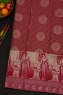 Kancheepuram Silk Pinkish Red Saree With Checks Body Human Zari Weaving Border