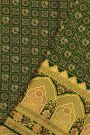 Kancheepuram Silk Bottle Green Saree With Florals And Peacocks In Checks Body