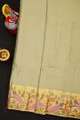 Fusion Kancheepuram Tissue Pista Green Saree With Meenakari Thread Work Border
