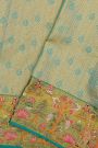Fusion Kancheepuram Tissue Sky Blue Saree With Peacocks And Swans In Thread Work Border