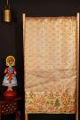 Fusion Kancheepuram Tissue Peach Saree With Florals And Animals In Thread Work
