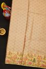 Fusion Kancheepuram Tissue Peach Saree With Florals And Animals In Thread Work