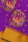 Fusion Kancheepuram Silk Dark Purple Saree With Silk Thread Work Body