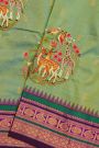Fusion Kancheepuram Silk Pista Green Saree With Silk Thread Work Body
