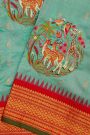 Fusion Kancheepuram Silk Sea Green Saree With Silk Thread Work Body