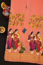 Fusion Mysore Crepe Pink Saree With Hand Print Women Motifs Body