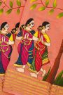 Fusion Mysore Crepe Pink Saree With Hand Print Women Motifs Body