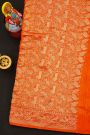 Bandhani Silk Orange Saree With Florals And Deers In Bandhani Body
