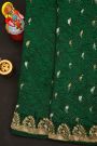 Bandhani Silk Bottle Green Saree With Swans In Bandhani Body