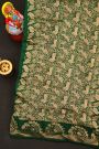 Bandhani Silk Bottle Green Saree With Swans In Bandhani Body