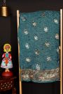 Bandhani Silk Teal Blue Saree With Swans In Bandhani Body