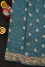 Bandhani Silk Teal Blue Saree With Swans In Bandhani Body