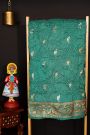 Bandhani Silk Sea Green Saree With Swans In Bandhani Body