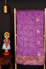 Bandhani Silk Lavender Saree With Swans In Bandhani Body