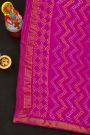 Bandhani Georgette Rani Pink Saree With Zari Lines In Bandhani Dots Body