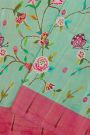 Fusion Paithani SIlk Sea Green Saree With Thread Work And Muniya Border