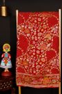 Pure Bandhani Kaddi Georgette Red Saree WIth All Over Florals In Jaal