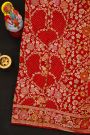 Pure Bandhani Kaddi Georgette Red Saree WIth All Over Florals In Jaal