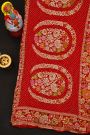 Pure Bandhani Kaddi Georgette Red Saree WIth All Over Florals In Jaal
