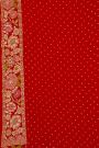 Pure Bandhani Kaddi Georgette Red Saree WIth All Over Florals In Jaal