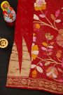 Bandhani Silk Red Saree With Florals And Leaves In Bandhani Body
