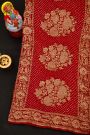 Bandhani Silk Red Saree With Florals And Leaves In Bandhani Body