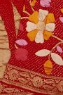 Bandhani Silk Red Saree With Florals And Leaves In Bandhani Body