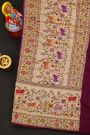 Bandhani Silk Lavender Saree With Florals And Leaves Jaal With Cows Border
