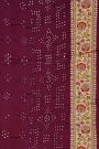 Bandhani Silk Lavender Saree With Florals And Leaves Jaal With Cows Border