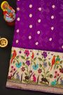 Bandhani Silk Dark Purple Saree With Paithani Border
