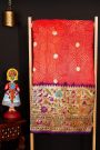 Bandhani Silk Orange Saree With Paithani Border