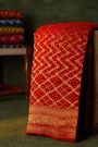 Bandhani Kaddi Georgette Red Saree With Bandhani Dots Body