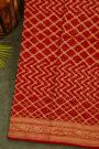 Bandhani Kaddi Georgette Red Saree With Bandhani Dots Body