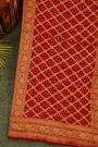 Bandhani Kaddi Georgette Red Saree With Bandhani Dots Body
