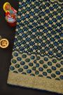 Bandhani Kaddi Georgette Teal Blue Saree With Bandhani Dots And Florals Body