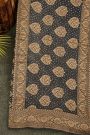 Bandhani Kaddi Georgette Grey Saree With Bandhani Dots And Florals Body