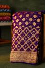 Bandhani Kaddi Georgette Purple Saree With Bandhani Dots Body