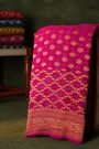 Bandhani Kaddi Georgette Pink Saree With Bandhani Dots And Florals Body