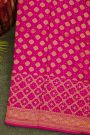 Bandhani Kaddi Georgette Pink Saree With Bandhani Dots And Florals Body