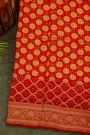 Bandhani Kaddi Georgette Red Saree With Bandhani Dots And Florals Body