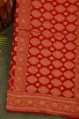 Bandhani Kaddi Georgette Red Saree With Bandhani Dots And Florals Body
