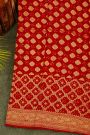Bandhani Kaddi Georgette Red Saree With Florals And Bandhani Dots Body
