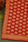Bandhani Kaddi Georgette Red Saree With Florals And Bandhani Dots Body