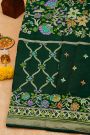 Banarasi Georgette Bottle Green Saree With Diamond Zari Border