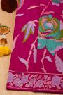 Banarasi Georgette Rani Pink Saree With Florals And Leaves Border