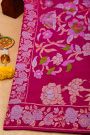 Banarasi Georgette Rani Pink Saree With Florals And Leaves Border
