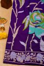 Banarasi Georgette Dark Purple Saree With Florals And Leaves Border