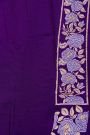 Banarasi Georgette Dark Purple Saree With Florals And Leaves Border